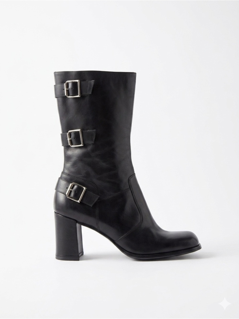 Steve Madden Masson Getit Vintage Black Leather Buckle Square Toe Boots 7.5 - Picture 1 of 6